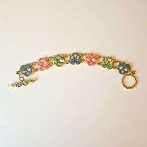 Vintage matte gold enamel pastel orchid bracelet